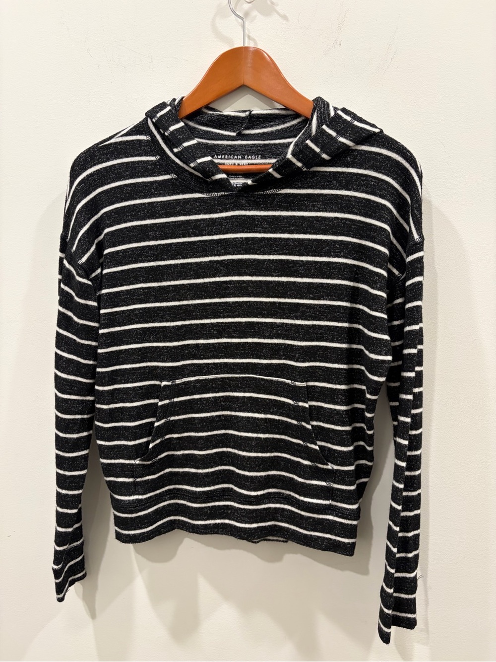 American Eagle oversized Black/grey and White Striped hoodie Sweater soft  cozy